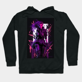 Cyberpunk Girl On Colorful Neon Background Hoodie